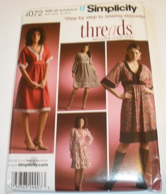 Simplicity Threads 4072 Sewing Pattern Womens Pullover Dress Size 16-24 Uncut - Image 1 of 2
