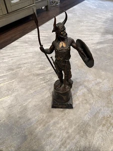 VINTAGE "NORSE VIKING WARRIOR" BRONZE SCULPTURE With Marble Base GUC 16” Tall - Picture 1 of 20