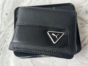 Cartera Puma Hombre Doble Pliegue Negro Logo Imitación Cuero Nueva - Imagen 1 de 6