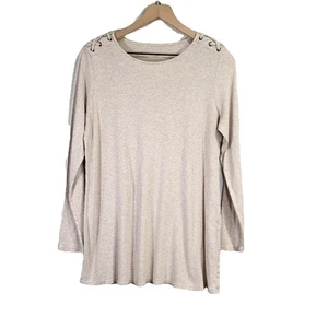 J JILL Pima Laced Shoulder Tunic Top Long Sleeve Cotton Heather Beige Size M - Picture 1 of 6