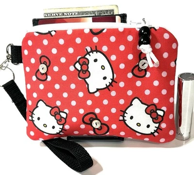 Hello Kitty ручной работы деньги монета-ID-CreditCard кошелек с ремешком сумочки мешок - Изображение 1 из 4