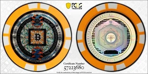 2016 UNEINGELÖSTE BIT-MÜNZE Satori orange POKER-CHIP (.001 BTC)💥PCGS MS-69💥 - Bild 1 von 5