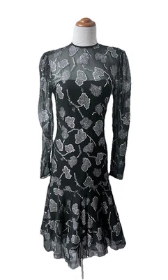 VICTOR COSTA 1980 Vintage Negro Transparente Vestido Plateado Metálico Sirena Vestido Foto 1 de 4