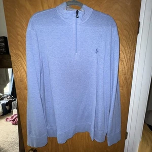 Polo Ralph Lauren 1/4 Zip Pullover Sweater Men's Size XL Light Blue Cotton Blend - Picture 1 of 4