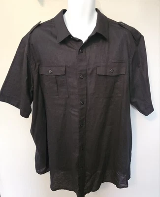 Camisa Sean John Para Hombre 3XL Negra Lino/Algodón Botones NUEVA Estilo Militar Foto 1 de 4