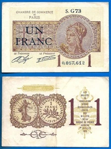 France 1 Franc 1919 Buisness Chamber of Paris City Francs Free Shipping World - Picture 1 of 3