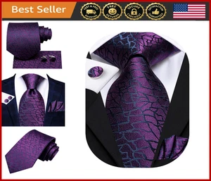 Men's Silk Necktie Set Stripe Paisley Pocket Square Cufflinks Wedding Business - Picture 1 of 8