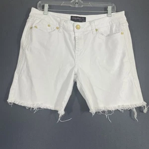 Women's Vintage Baby Phat Gold Embellished White Fitted Denim Shorts Sz 13 - Picture 1 of 8