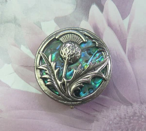 High Quality Real Lucky Paua Shell Scottish Thistle Pill Trinket Box Mothers Day - Picture 1 of 4