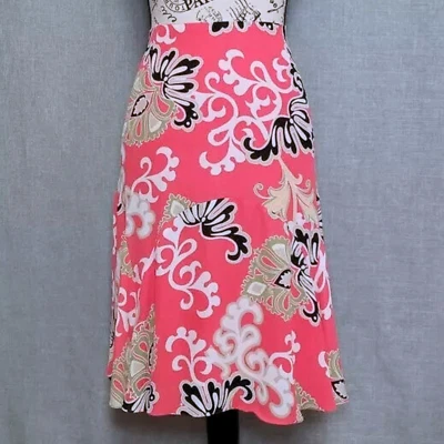 Emma James Pink Floral Midi Skirt - Size 12P - Elastic Waist - Image 1 of 4