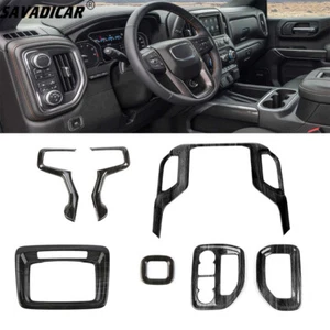 7x Black Wood Steering Wheel Dash Decor Cover Trim Kit For Chevy Silverado 19-21 - Picture 1 of 13