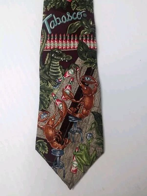 TABASCO Rojo Beige CANGREJO CANGREJO CAIMÁN PESCADO 100% Seda PARA HOMBRES Corbata Salsa Caliente Foto 1 de 4
