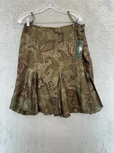 Ralph Lauren Rock 10P A-Linie 100% Seide Paisley Falten ausgestellt oliv burgund neu - Bild 1 von 14