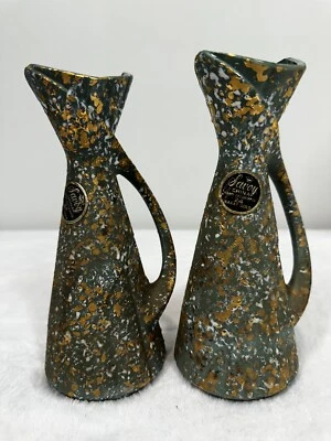 2 jarrones vintage Savoy China Mid Century oro 24K salpicaduras verde blanco Foto 1 de 4