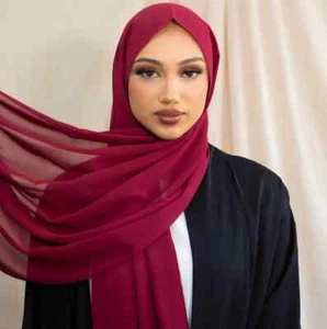 Bufanda de Gasa Hiyab Alta Calidad Elegante Sarong Chal Envoltura Liso Maxi Suave Rojo - Imagen 1 de 2
