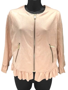 Nanette Lepore Womens Blush Pink Faux Suede Ruffle Zip Blazer Jacket Sz 6 NWT - Picture 1 of 12