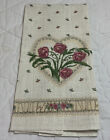 Vintage Kitchen Towel, Linen, Flower & Leaf Design In Heart
