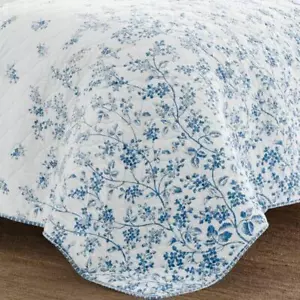 Laura Ashley Floral Quilt Set King-Size Reversible/Soft Cotton Blue 3-Piece - Picture 1 of 3