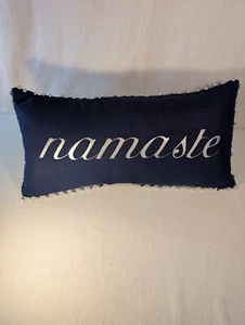 Namaste Linen Navy Pillow With Sliver Stencil & Bell Trim 24" X 12". Hidden Zip - Picture 1 of 4