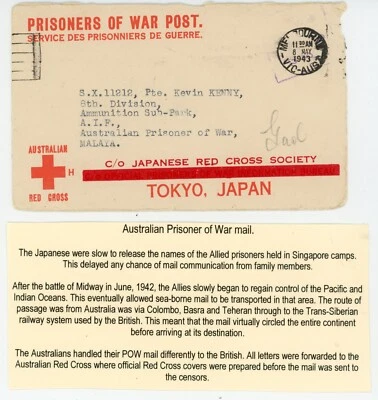 P75/26 AUSTRALIA 1943 MELBOURNE ILUSTRADO CRUZ ROJA POW CUBIERTA A LÁPIZ MALAYA Foto 1 de 2