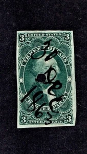 1862-71 U.S.First Issue Revenue $3 CHARTER PARTY IMPERF Sc#R85a 1863 Pen Cancel - Picture 1 of 1