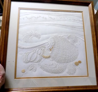 Vtg Monarch Horizons Stitch Candlewicking The Sea Shells Roger Reinardy Framed - Image 1 of 4