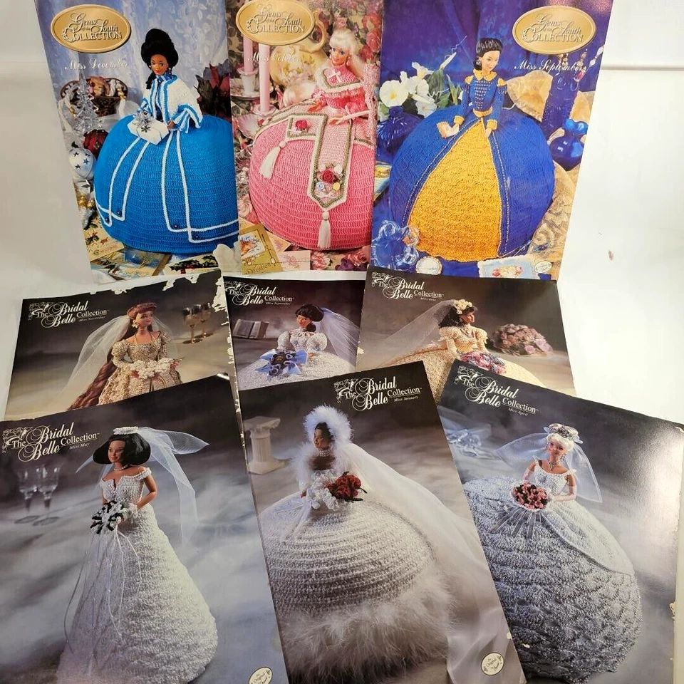 Lot of Annie's Attic Crochet Doll Patterns 9 Costume Fashion Bridal Belle plus - Image 1 of 4