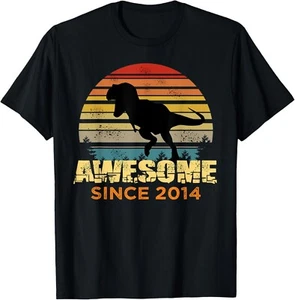 8th Birthday Dinosaur 8 Year Old Awesome Since 2014 Boys Gift Unisex T-Shirt - Picture 1 of 4