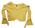Express Cropped Sweater Women's XS Yellow Knit Tie Bell Sleeve Boho Chic Casual