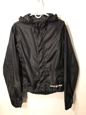 Chaqueta cortavientos/lluvia Swiss Gear unisex negra poliéster cremallera completa talla pequeña S Foto 1 de 4