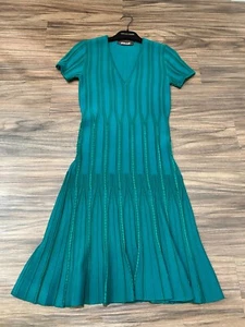 NWOT Roberto Cavalli Dress size EU 40 US 8 Green Short Sleeve V-neck Bodycon - Picture 1 of 14