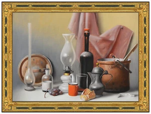 Pintura al óleo original a bordo naturaleza muerta firmada enmarcada de Proferio Grossi - Imagen 1 de 4
