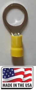 (100) - Yellow 10-12 AWG Vinyl Insulated Ring Terminals 1/2" Stud Made in USA - Picture 1 of 1