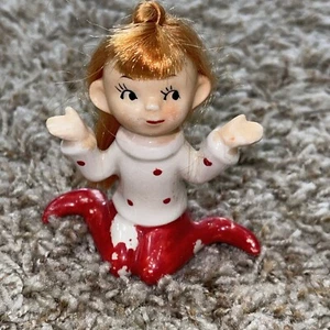 Vintage Napco Girl Pixie Elf Ceramic Figurine Imp Girl Red Hair 1950s MCM Japan - Picture 1 of 11