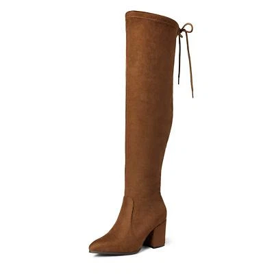 Women's Fashion Over The Knee Boots Thigh High Block Heel Boots - Image 1 of 4
