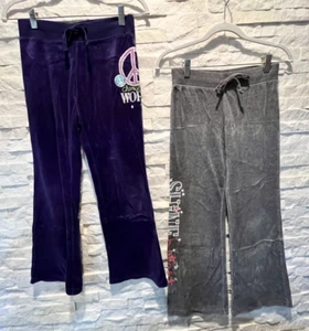 EUC Girl's LOT of 2 JUSTICE Drawstring Waist Wide Leg Velour Sweatpants 12 - Picture 1 of 16