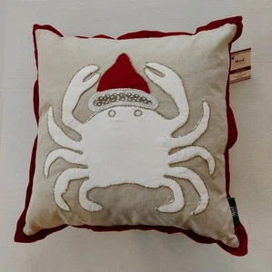 NWT Mod Lifestyles Christmas Crab Embroidery Beaded Decorative Pillow, 18"X 18" - Picture 1 of 6