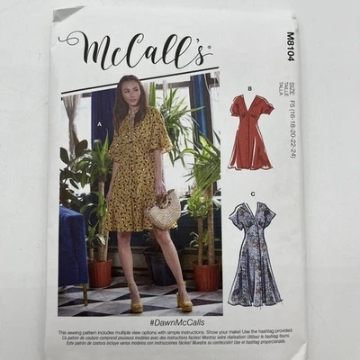 McCall’s 8104 Button Down Dress In 2 Lengths Size 16-24 Uncut - Image 1 of 4