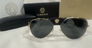 VErSaCE Sunglasses AUTHENTIC Black Gold 2150q Aviator Round Teardrop Ve2150q - Picture 1 of 16