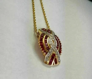 3Ct Lab Created Ruby Women's Pendant Necklace 14K Yellow Gold Plated 18" Chain - Picture 1 of 7