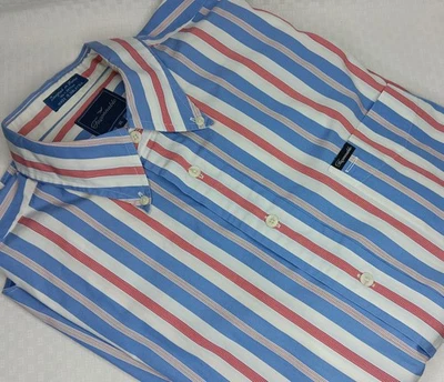 Camisa FACONNABLE Para Hombre Talla XL 100% Algodón Botón Manga Corta Azul Rojo Rayas Foto 1 de 4