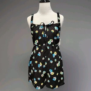 BP Size XS Floral Textile Romper Sleeveless Black Blue NWT - Picture 1 of 11