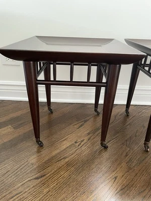 Ecart Paris Side/End Tables Set of Two (2) Walnut Finish, Caster Wheels Vintage - Image 1 of 4
