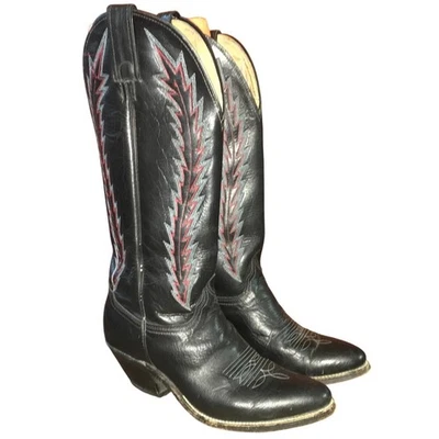 Botas de Vaquera Abilene Vintage Cuero Negro 8.5 M Alto Western Country Flame EE. UU. Foto 1 de 4
