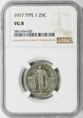 1917 25c Standing Liberty Silver Quarter Type 1 NGC VG8 - Image 1 of 4