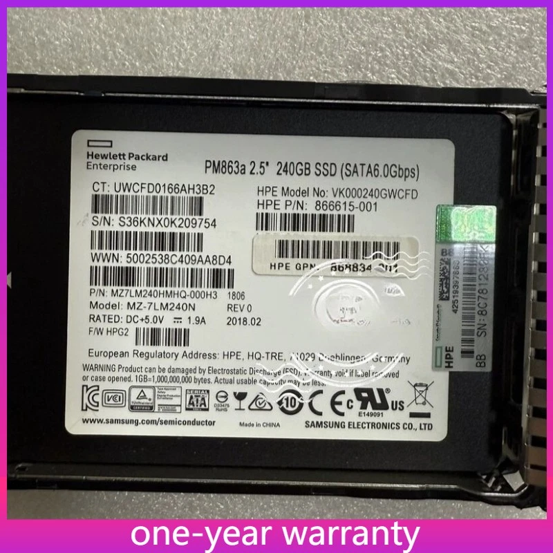NEW HPE 240GB SATA 6G 2.5" G8 G9 Gen10 Server SSD Replace 868814-B21 868924-001 - Image 1 of 1