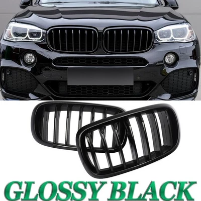 Glossy Black Front Bumper Kidney Hood Grille Grill Fit BMW F15 X5 X6 F16 2014-20 Foto 1 de 4