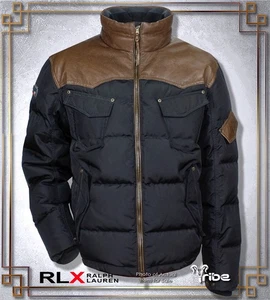 RLX Ralph Lauren Men's Black Down Ski Jacket Western Leather Trim Puffer Coat - Picture 1 of 5