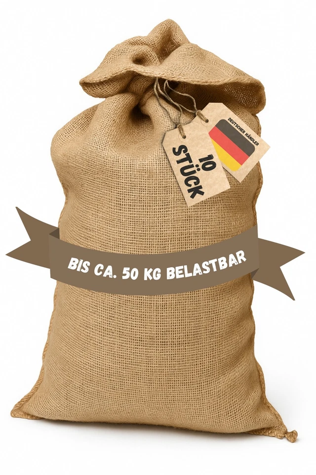 10 stk Jutesack Naturfaser ca.110cm x 60cm bis 50kg Kartoffelsack Sackhüpfen etc - Bild 1 von 4