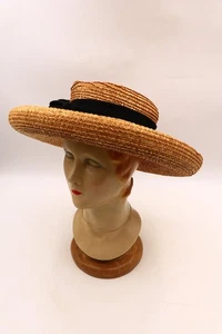 Eric Javits Ala Ancha Volteada Natural Tejido con Arco Sombrero 16" LN - Imagen 1 de 7